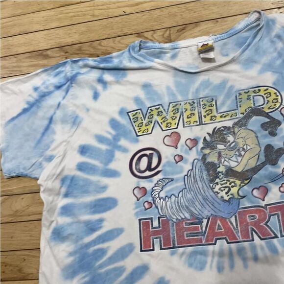 Vtg 2000 LOONEY TUNES Tazmanian Devil Wild Heart Taz Shirt Womens 26W/28W TieDye - Picture 14 of 16